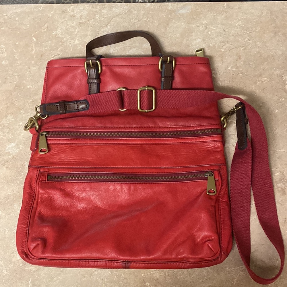 Large Red Leather Fossil Bag